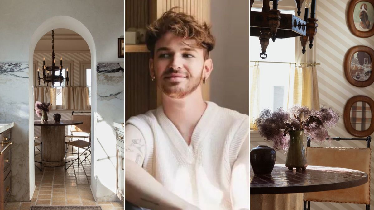DIY-gestreifte Wände verwandelten diesen Raum in eine schicke und beruhigende Frühstücksecke – so hat der Designer den Look kreiert