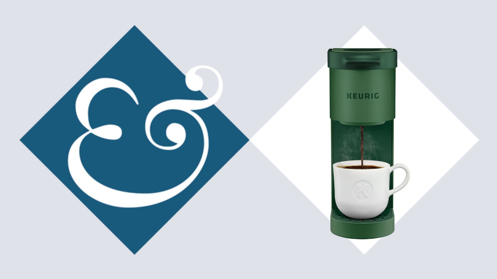 Forest green coffee maker with white mug