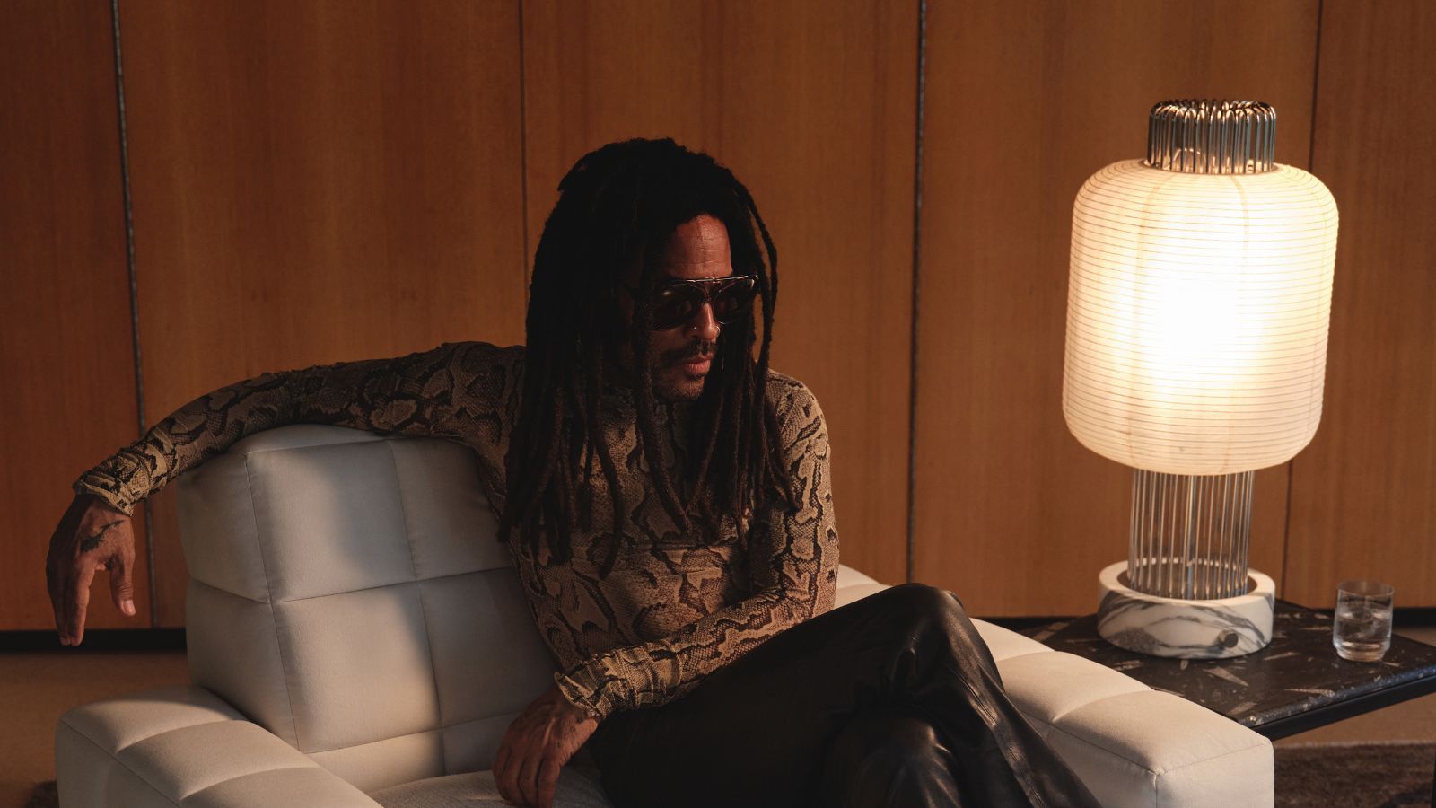 lenny kravitz with the paper lantern he designed