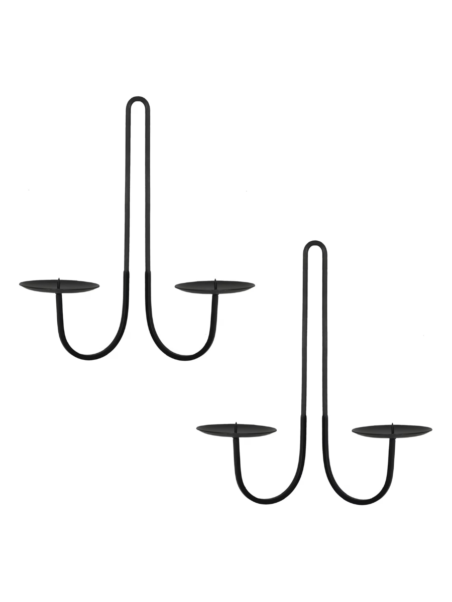 Doppelarmige Kerzenleuchter aus Eisen, 2er-Set 