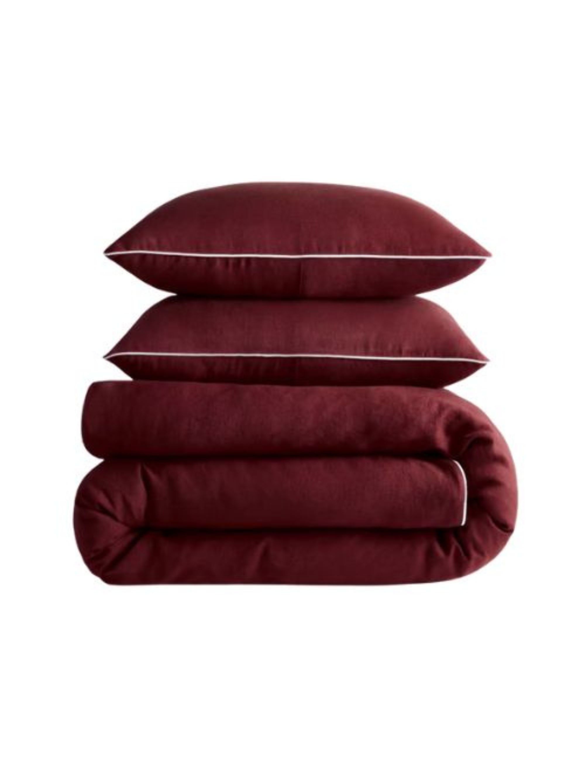 Burgunderrotes Bettwäsche-Set aus europäischem Leinen mit Paspeln