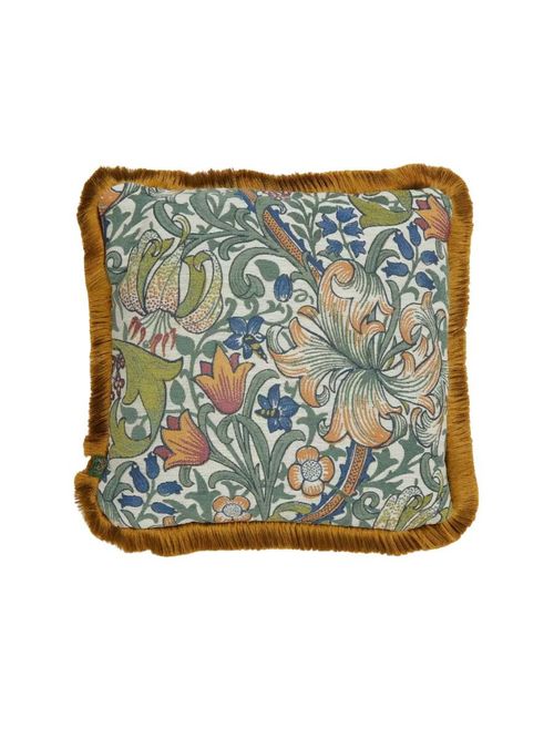 Goldenes Lilien-Kissen mit Fransen