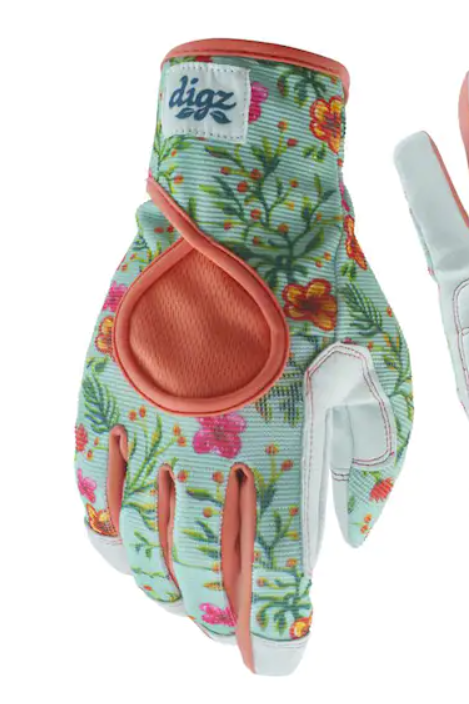 Blaue und orange botanische Handschuhe