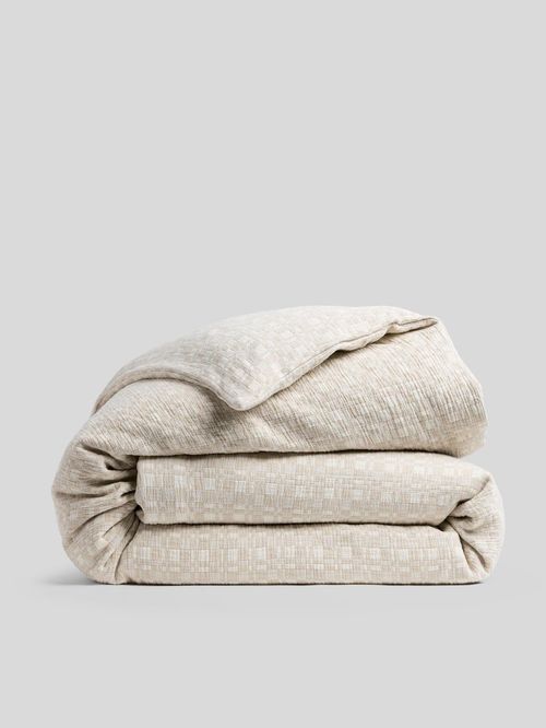 Moderner Jacquard-Bettbezug mit Karomuster – Creme und Knochen