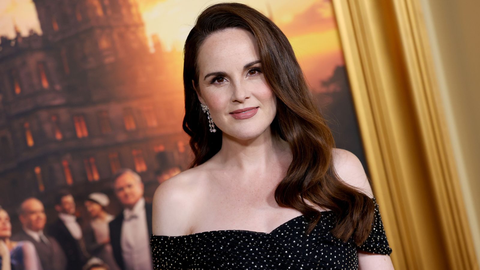 Michelle Dockery in a black strapless gown