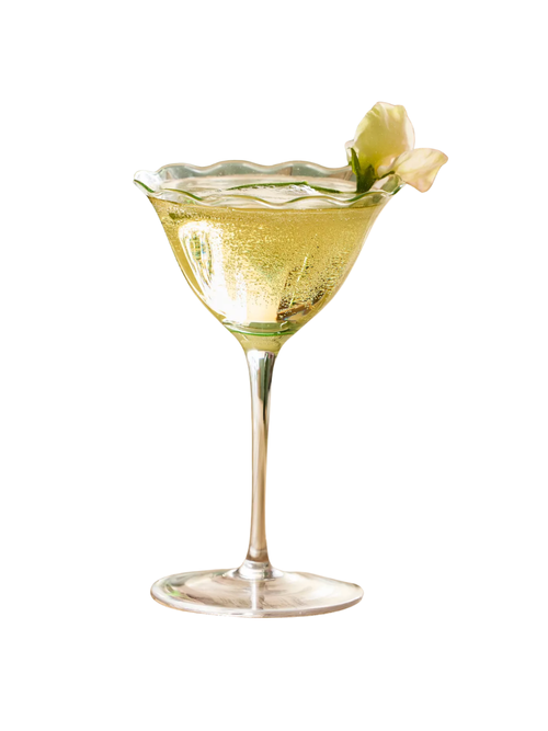 Coupé aus grünem Glas mit Rüschen