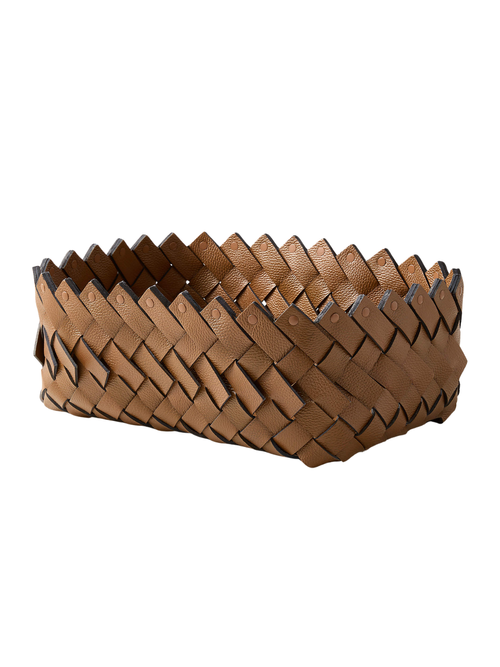 Willa gewebter Aufbewahrungskorb aus Sattelleder, mittelgroß