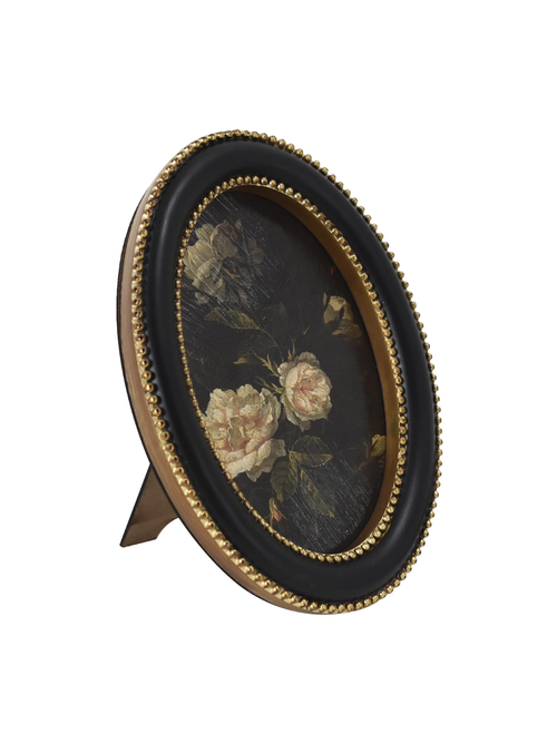 Weißer Rosen-Blumendruck mit goldenem Perlenrahmen