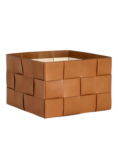 Geflochtener rechteckiger Lederkorb