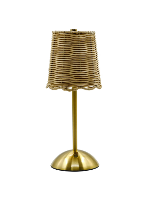 Kabellose Tischlampe für den Innenbereich aus Rattan und Gold 