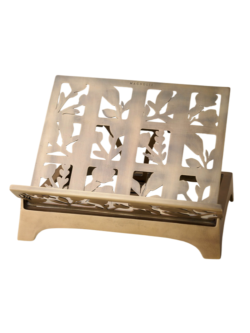 Antiker Messing-Kochbuchständer mit Schattenblumenmuster