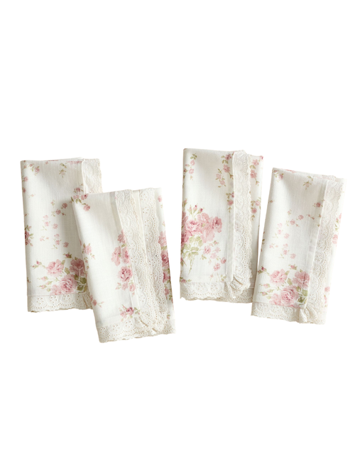 Rosen-Servietten mit Spitzenrand, 4er-Set