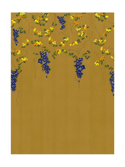 Flüsternde Glyzinien-Tapete in vergoldetem Chartreuse