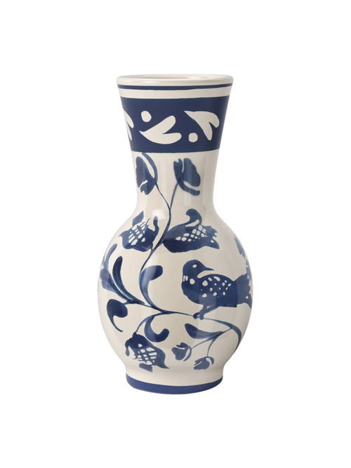 Blau bemalte Keramik-Knospenvase 
