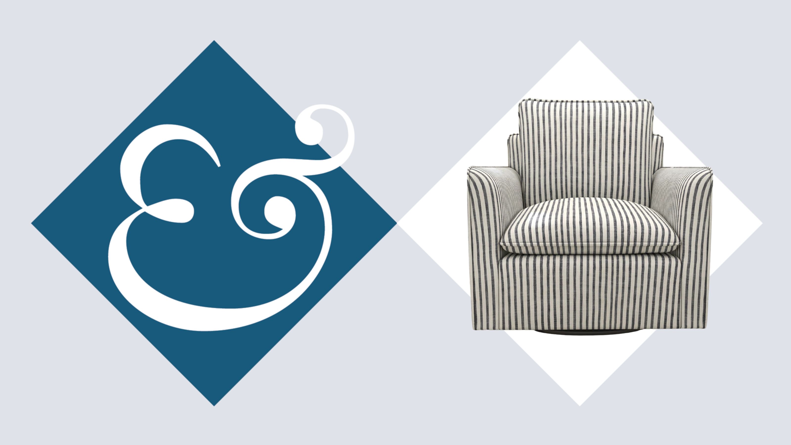 Gestreifter Drehstuhl im Nancy-Meyers-Stil, abgebildet von Homes & Gartencollage