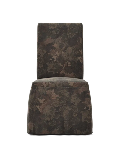 Henriksdal-Esszimmerstuhlbezug mit Rüschen aus Baumwollsamt in Vintage-Blättergrün