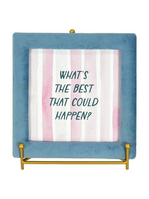 Bilderrahmen aus Samt mit motivierendem Zitat in Blau 