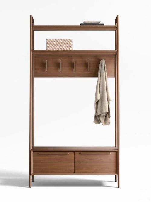 Tate Flurbaum aus Walnussholz mit Bank und Schuhaufbewahrung