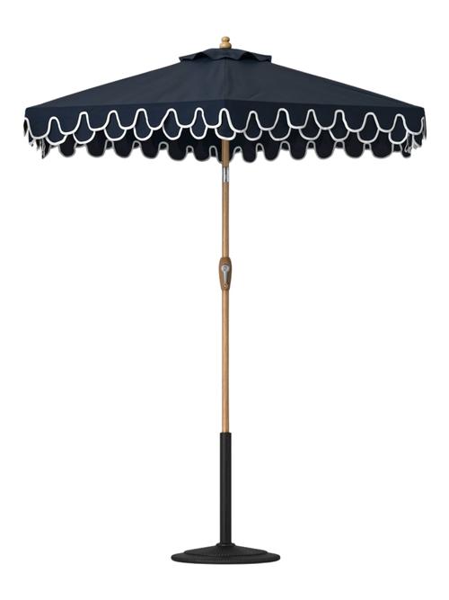 Terrassenschirm mit doppeltem Jakobsmuschel-Volant für den Außenbereich