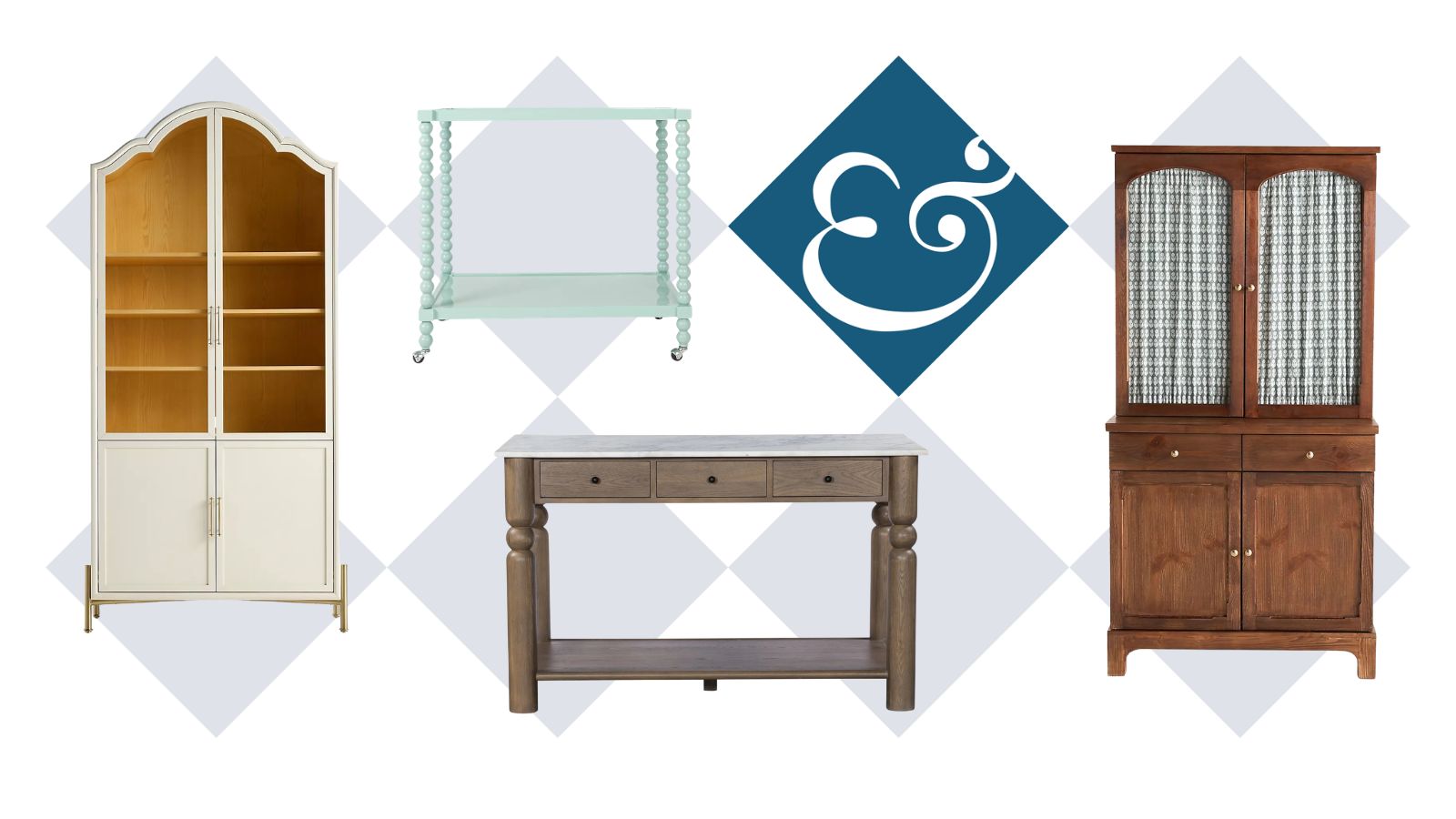 Eine Collage aus freistehenden Küchenmöbeln