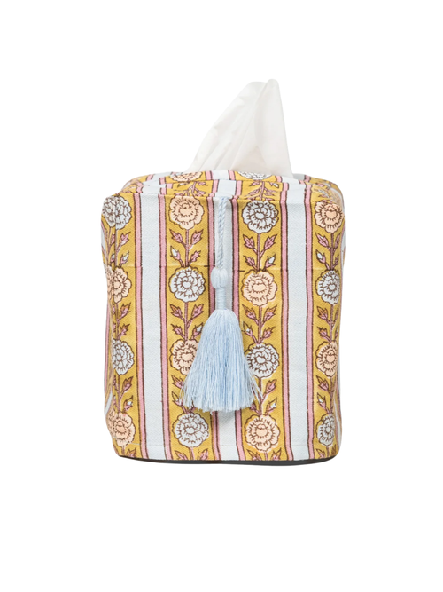 Taschentuchbox-Abdeckung im Vintage-Stil mit floralem Streifen-Blockdruck