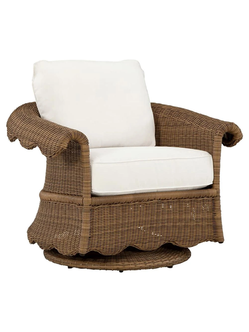 Cielo Coastal White Sunbrella Brown Wicker Scalloped Outdoor Drehstuhl Glider