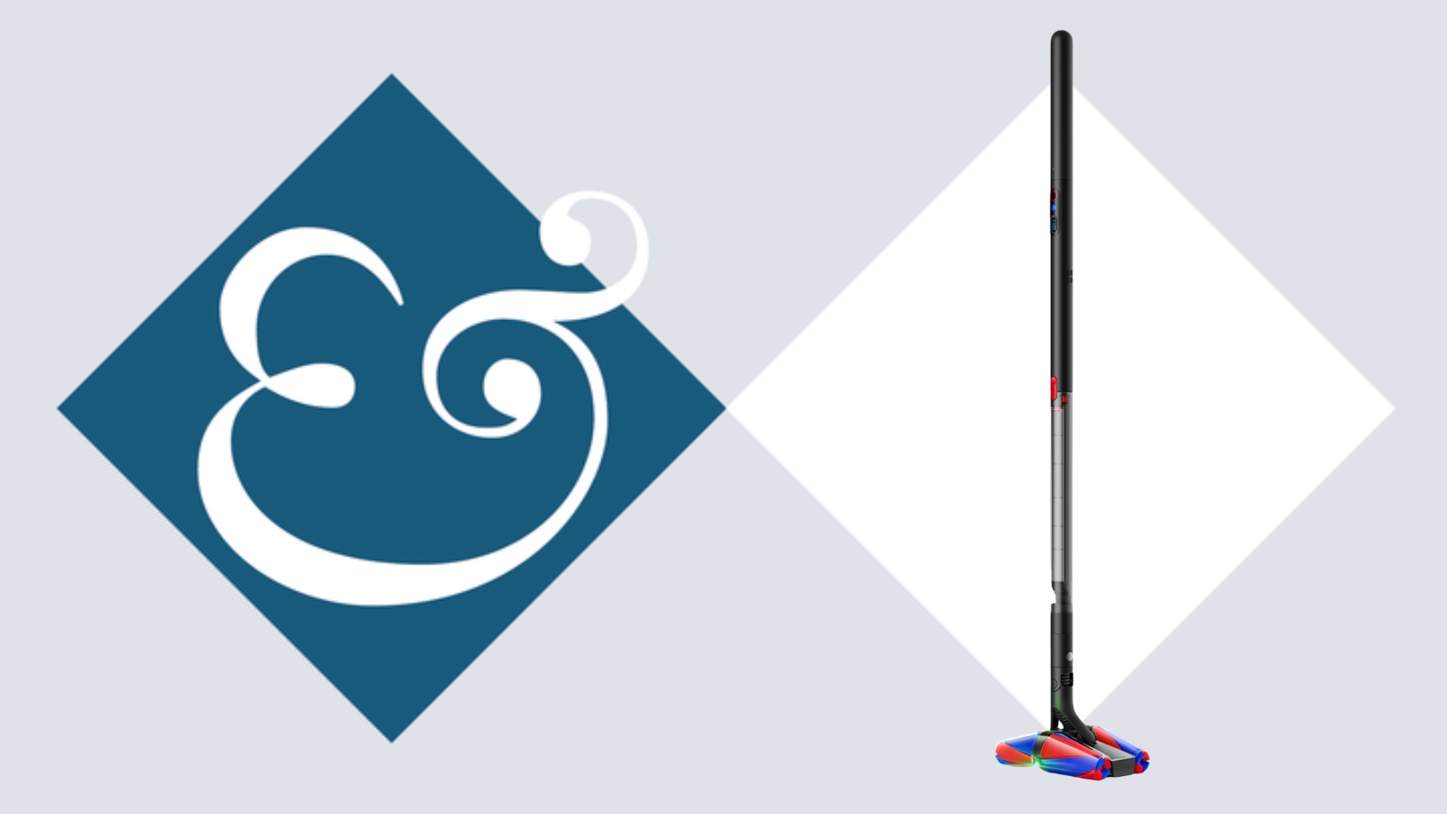 Dyson PencilVac Fluffycones auf Fliesenhintergrund neben Homes & Gärten '&' Logo.