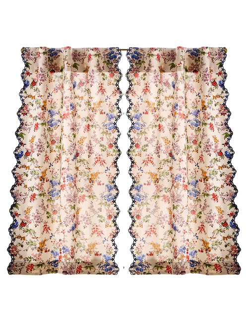 Bedruckter, bestickter, gewellter Café-Vorhang aus Baumwolle „Alina“, 2er-Set