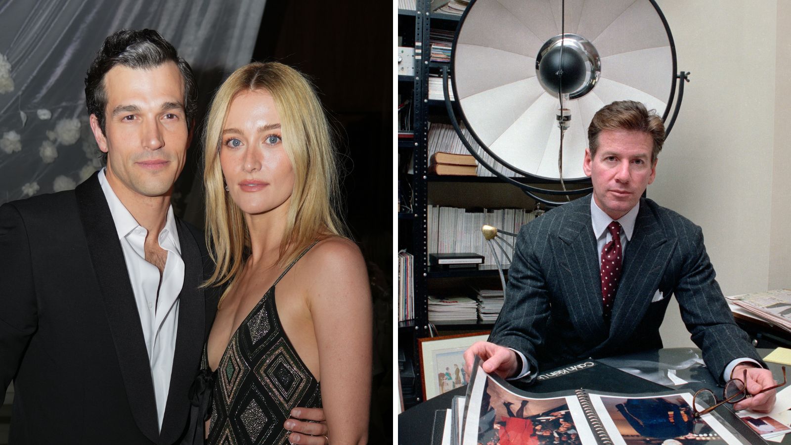 Ein geteiltes Bild mit Sarah Pidgeon und Paul Anthony Kelley auf der linken Seite und Calvin Klein auf der rechten Seite