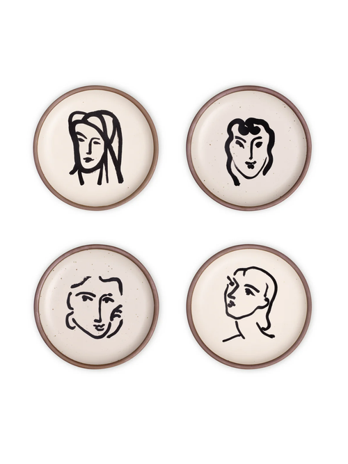 Beilagenteller-Set, Aquatinta-Porträts