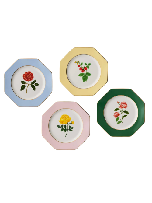 Porzellan-Dessertteller-Set – Rosen