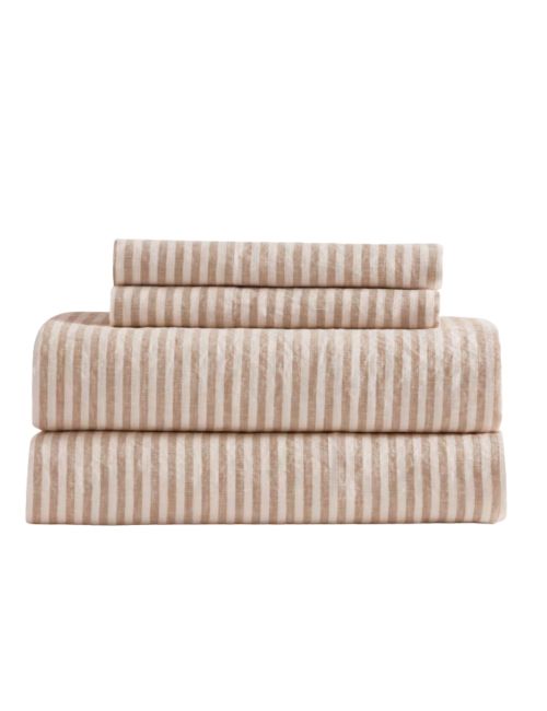 Europäisches Leinen-Bettlaken-Set (Latte/weiß gestreift)