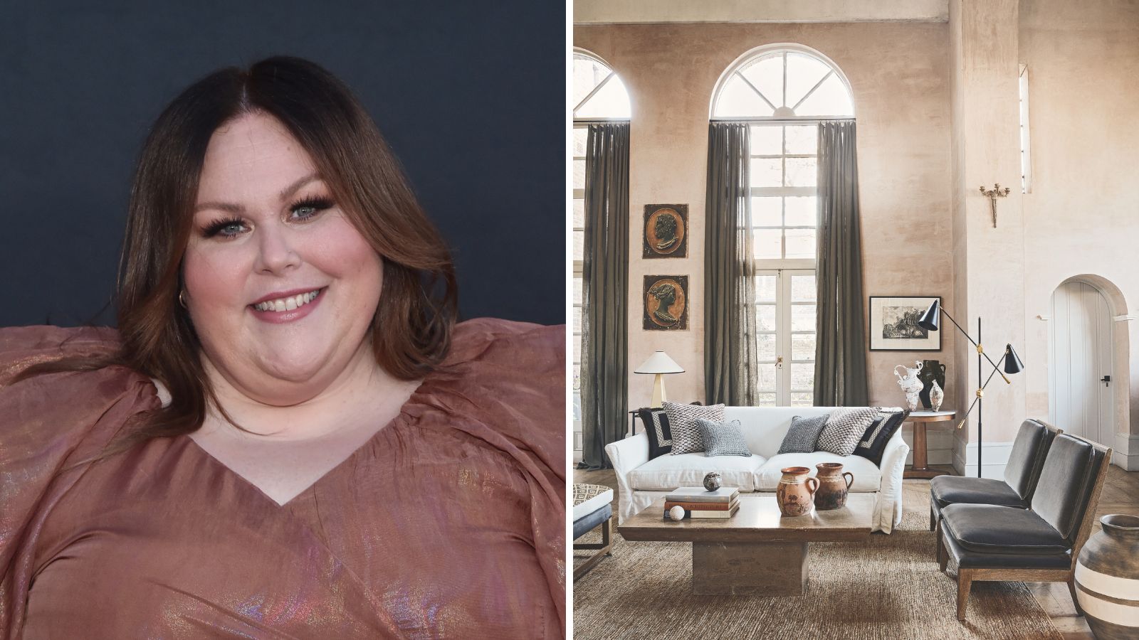 Chrissy Metz / Neutrales Wohnzimmer mit Bogenfenstern