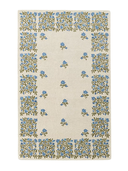 Handgetufteter Oliver-Teppich aus 100 % Wolle mit Blumenbordüre, 5' x 8'