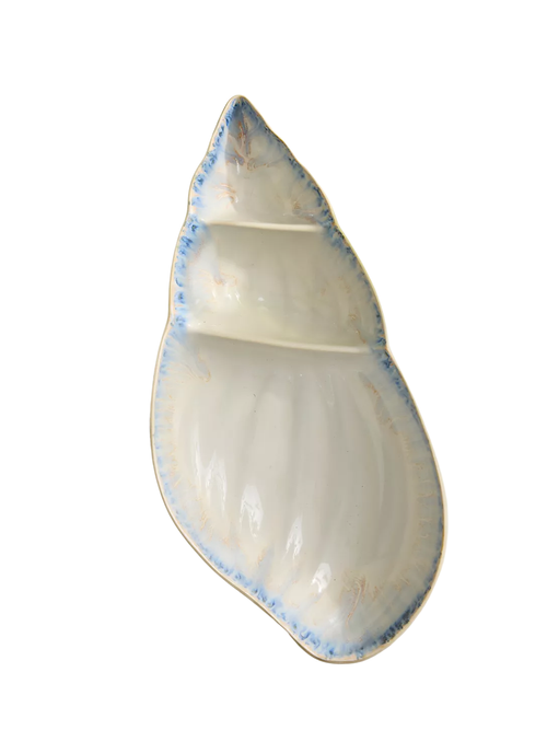 Servierplatte aus Steinzeug mit Spiralmuschel