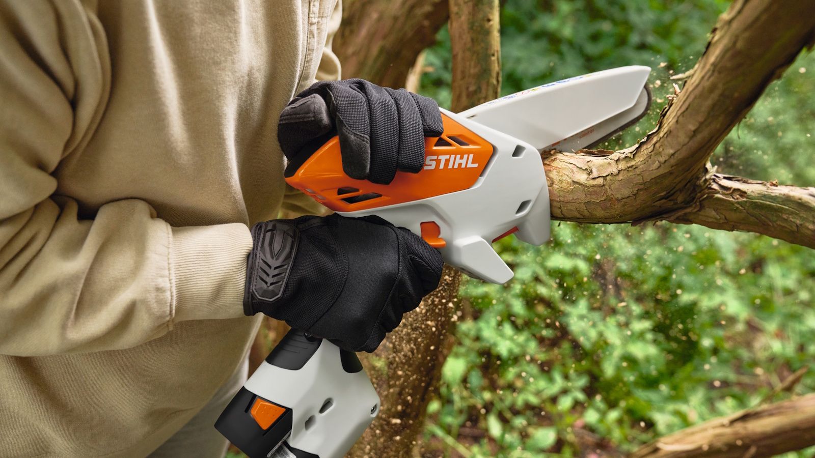 Shihl GTA Pruner being used to prune a thick branch from a tree