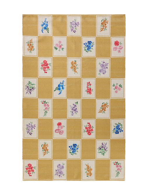 Flachgewebter, floral karierter Teppich „Aurora“ für den Innen-/Außenbereich, 5' x 8'