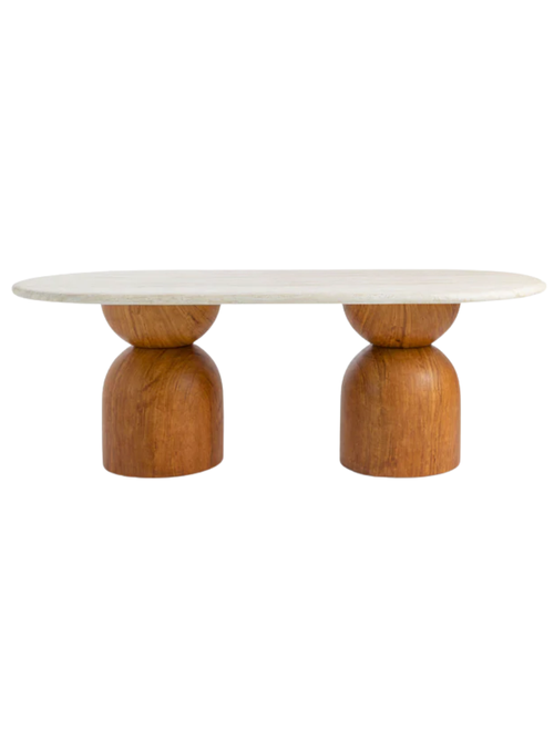 Cynthia Faux Travertine Outdoor-Beton-Oval-Esstisch