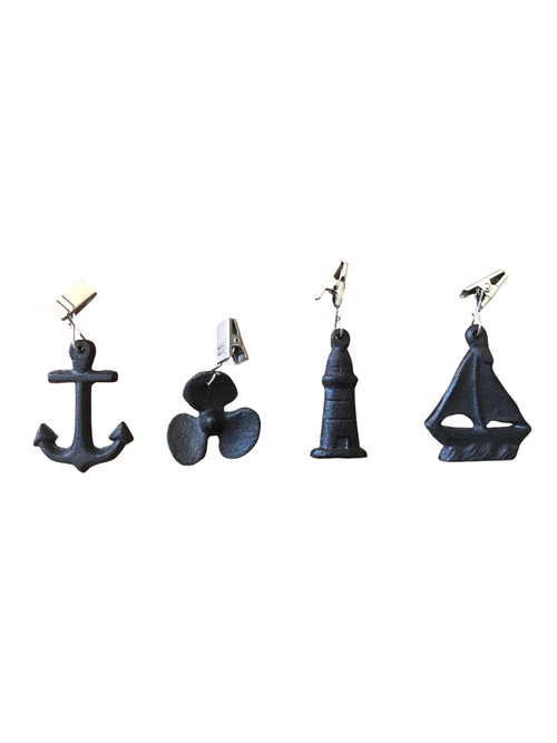 Handgefertigte Marine-Tischdeckenbeschwerer aus Gusseisen, 4er-Set 