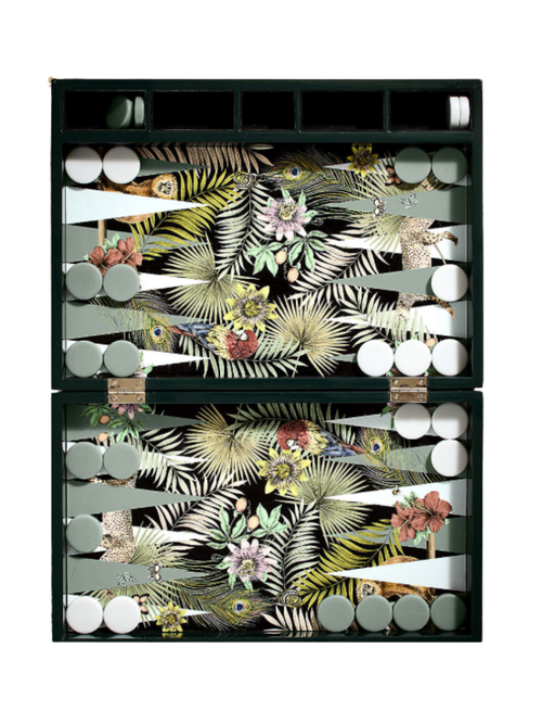 Palm Grove Backgammon-Set aus grünem Leder