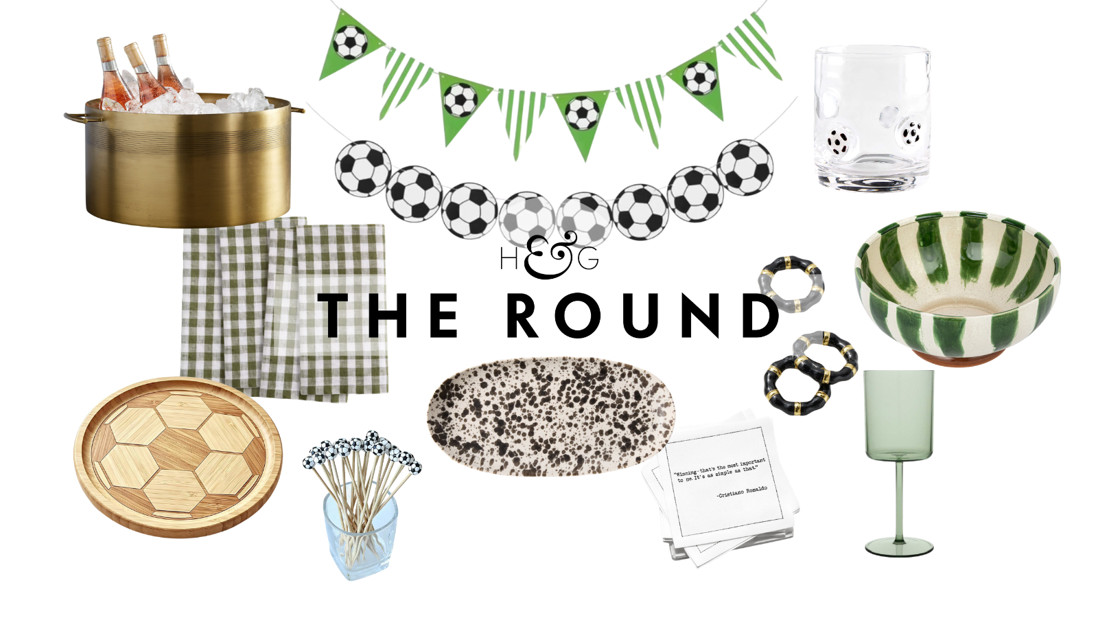 an assortment of hosting decor that's World Cup themed