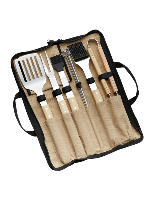 9-teiliges Grillbesteckset mit Holzgriff