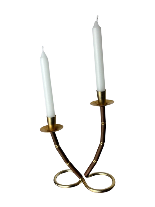 Vintage-Kerzenhalter aus Kunstbambus und Messing (Italien, 1970er Jahre).