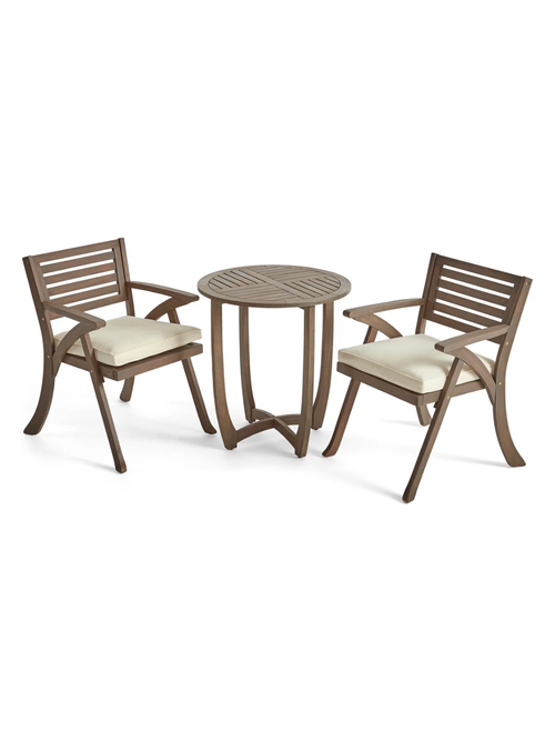 3-teiliges Outdoor-Terrassen-Bistro-Ess-Set aus massivem Akazienholz 