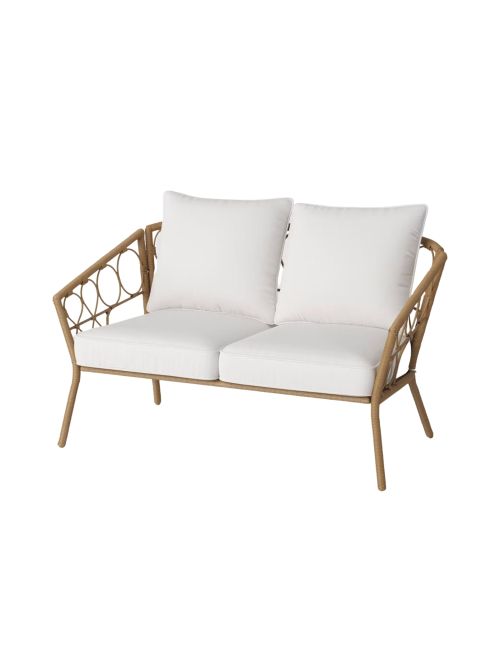 Stahl und Korbgeflecht Britanna Rostbeständiger Outdoor-Terrassen-Loveseat-Sessel Hellbraun
