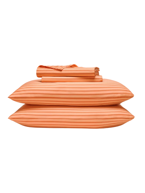 Tandem-Streifen im Papaya Luxe Satin-Kernbettlaken-Set