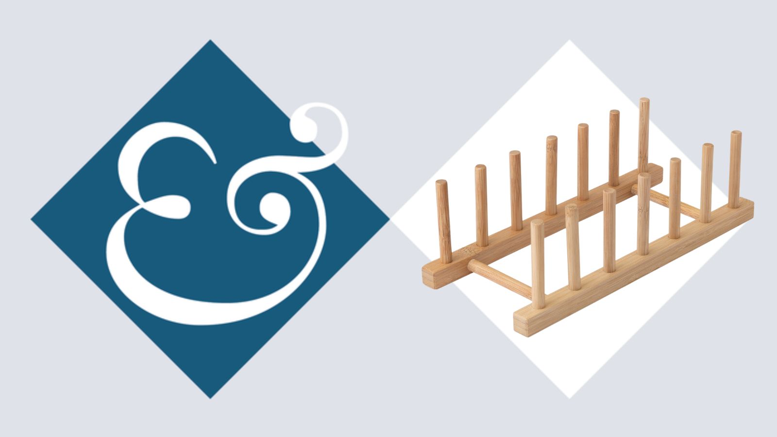 IKEA Bambus-Teller-Organizer auf Blau und Weiß Homes & Vorlage für das Ampersand-Logo von Gardens