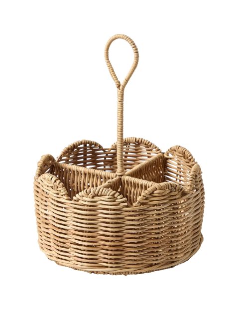 Utensilienhalter aus Rattan mit Jakobsmuschel