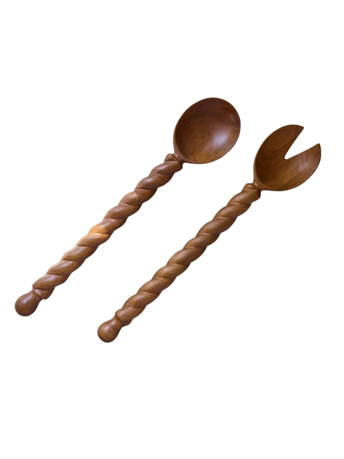 Salatbesteck aus geflochtenem Holz, 2er-Set