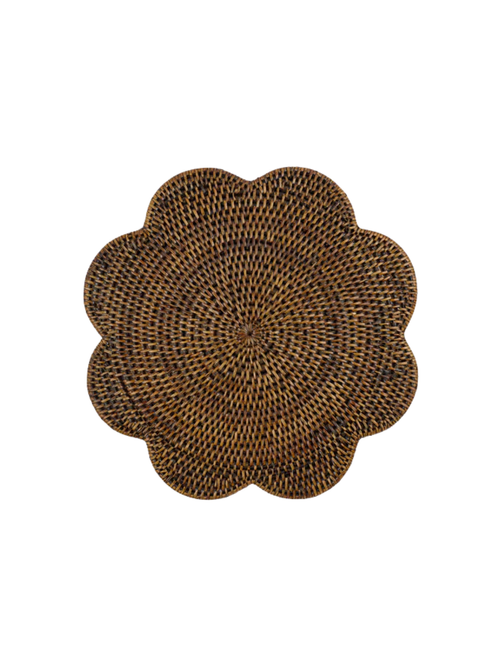 Rattan-Tischset mit Wellenschliff, braun